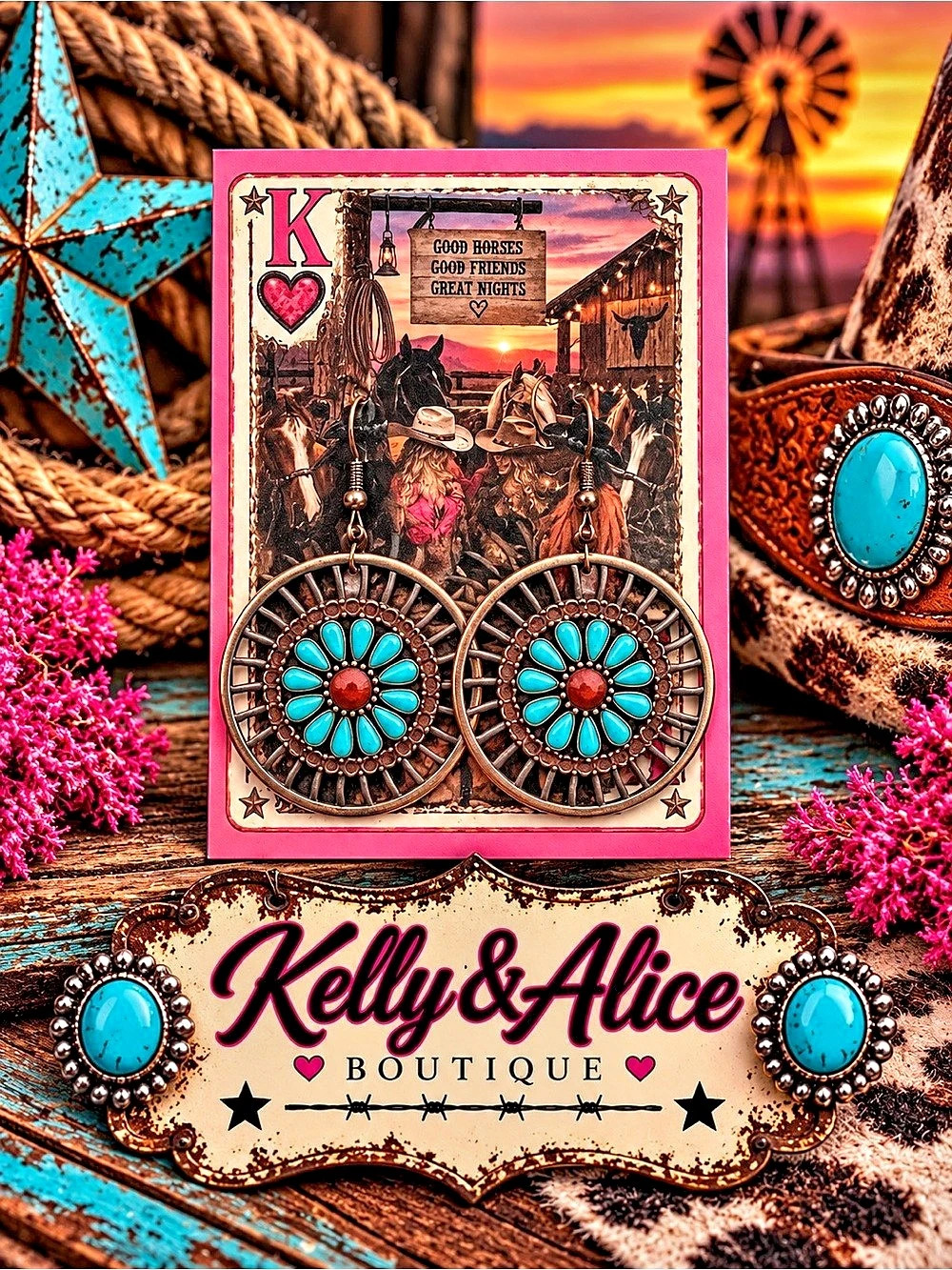 Kelly & Alice Turquoise Western Dangle Earrings NWT